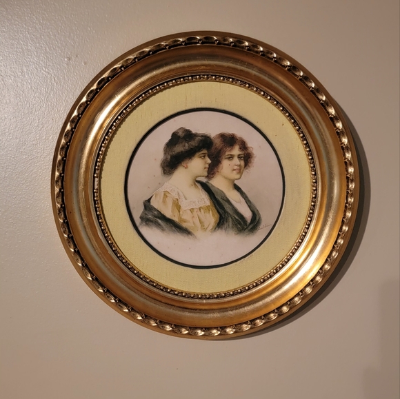 VINTAGE REAR SIGNED WATERCOLOR PAINTING IN 13.5 " A GOLD GILTED ROUND FRAME - Picture 13 of 16